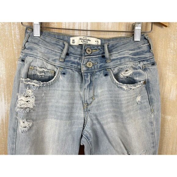 Abercrombie Fitch Jeans Women’s 26 Blue Mid Rise Straight Distressed OOAK *read - Picture 2 of 9